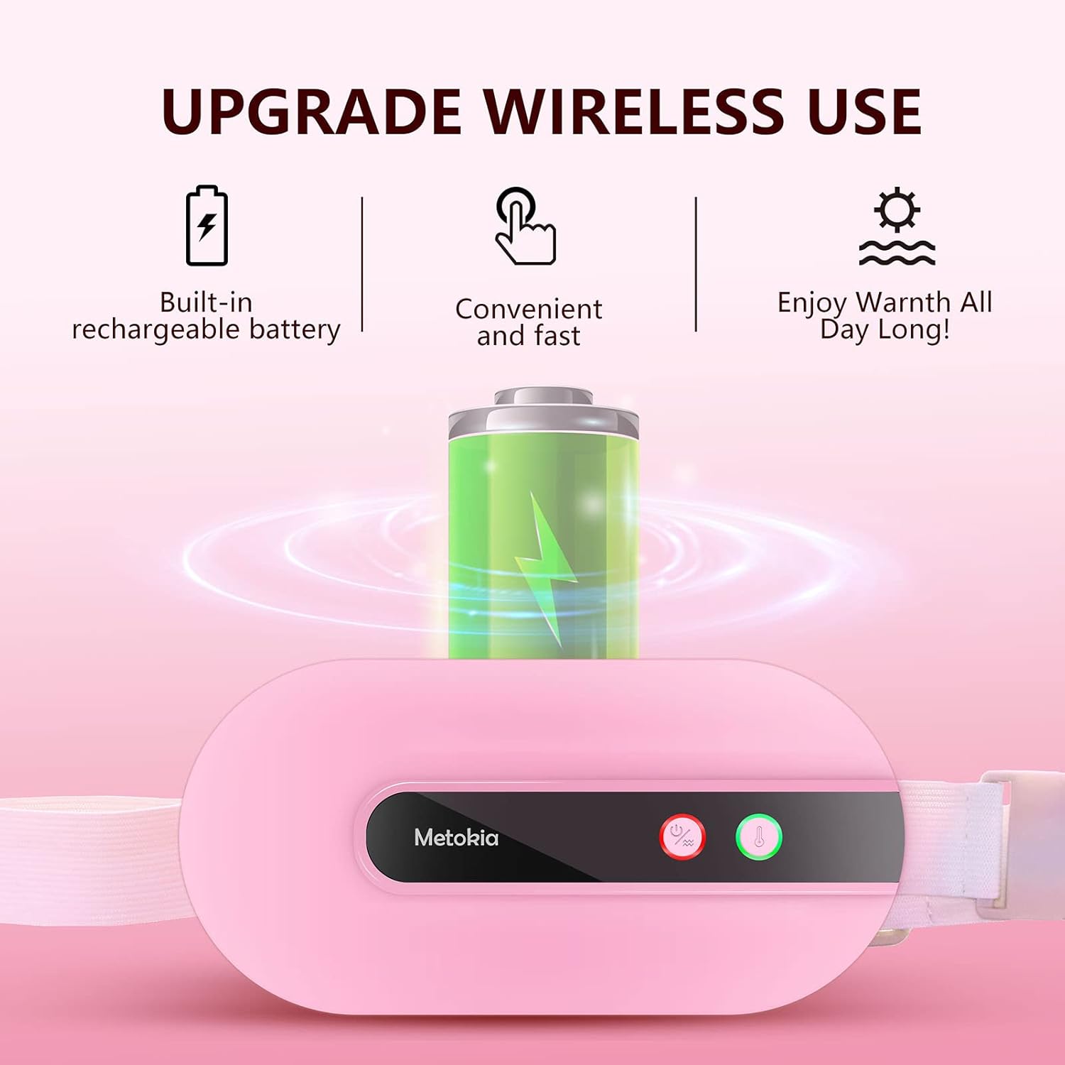 Portable Cordless Heating Pad, Heating Pad for Back Pain with 3 Heat Levels & 3 Vibration Massage Modes, Portable Electric Fast Heating Belly Wrap Belt for Women and Girl(Pink) Brand: voligo