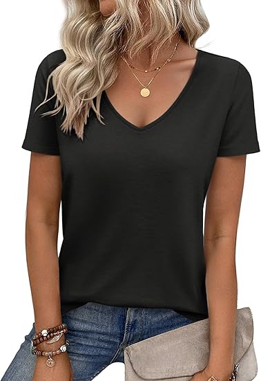 VICHYIE Summer Tops Women Short Sleeve Shirts Beach Vacation Outfits Plus Size Tshirts Casual Loose Clothes