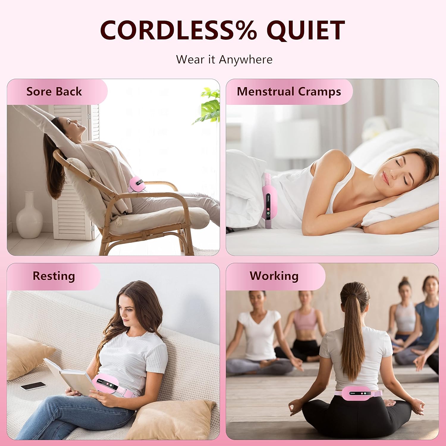 Portable Cordless Heating Pad, Heating Pad for Back Pain with 3 Heat Levels & 3 Vibration Massage Modes, Portable Electric Fast Heating Belly Wrap Belt for Women and Girl(Pink) Brand: voligo