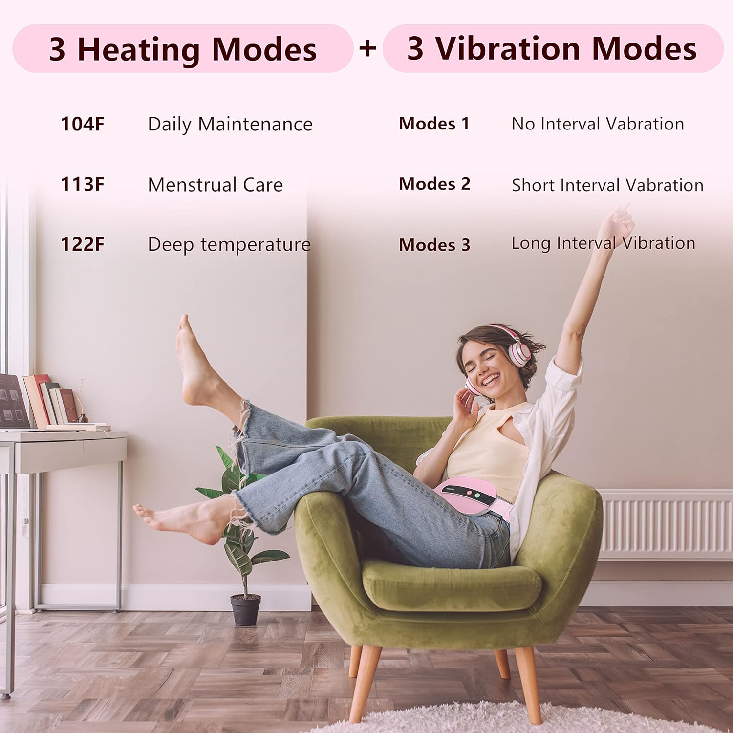 Portable Cordless Heating Pad, Heating Pad for Back Pain with 3 Heat Levels & 3 Vibration Massage Modes, Portable Electric Fast Heating Belly Wrap Belt for Women and Girl(Pink) Brand: voligo
